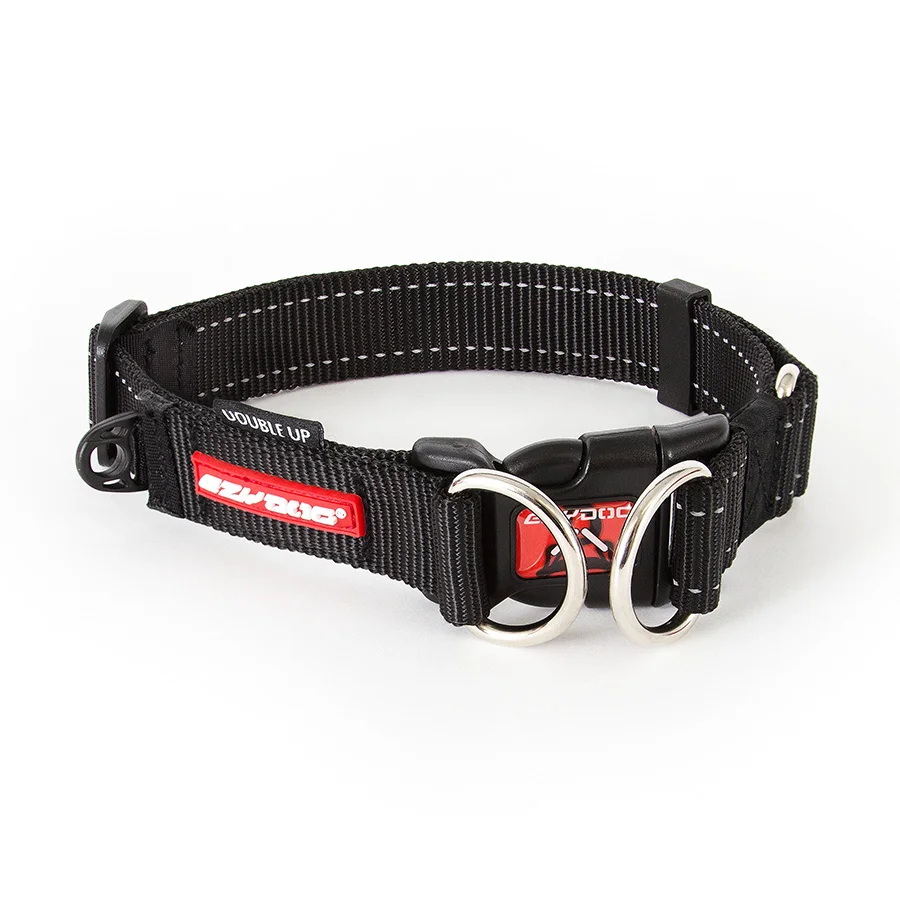 Solid EzyDog Double Up Dog Collar Black Medium Practical