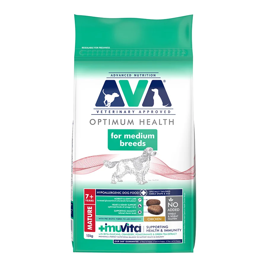 Comfortable AVA Optimum Health Medium Breed Senior Dry Dog Food Chicken 15kg Trendy