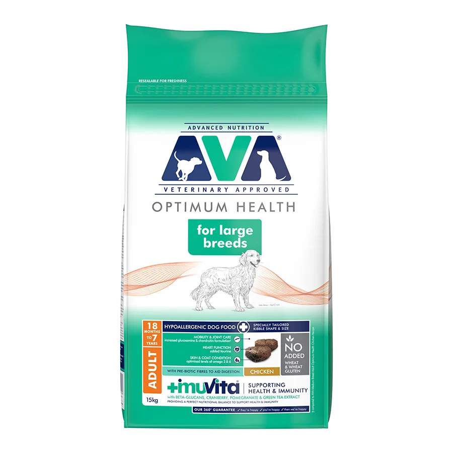 High-Quality AVA Optimum Health Large Breed Adult Dry Dog Food Chicken 15kg Elegant