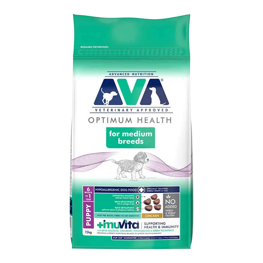 Flexible AVA Optimum Health Medium Breed Puppy Dry Dog Food Chicken 15kg Comfortable