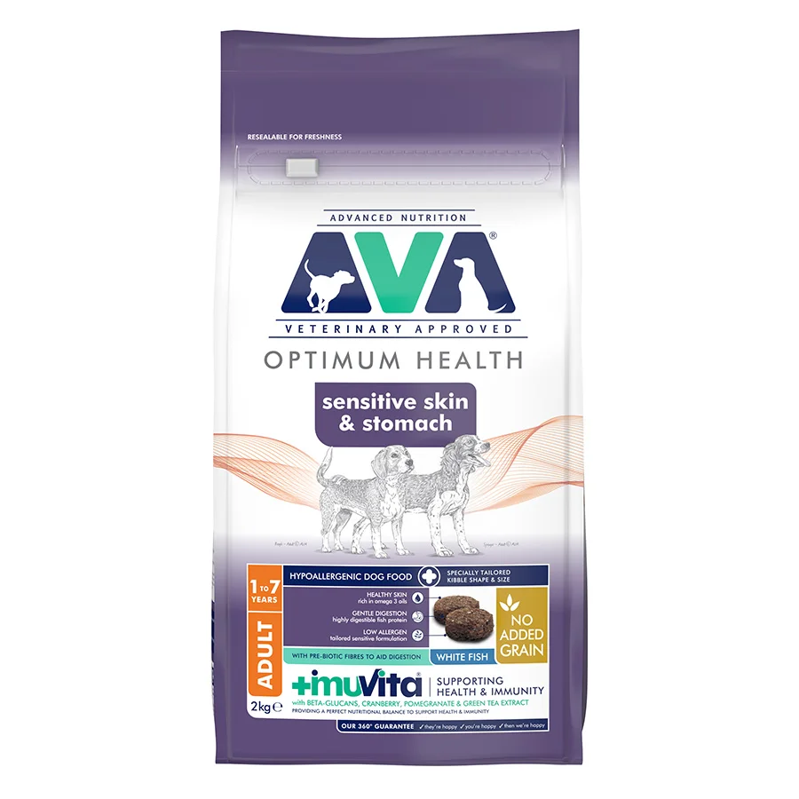 Professional AVA Optimum Health Sensitive Skin Stomach Dry Dog Food 2kg Secure
