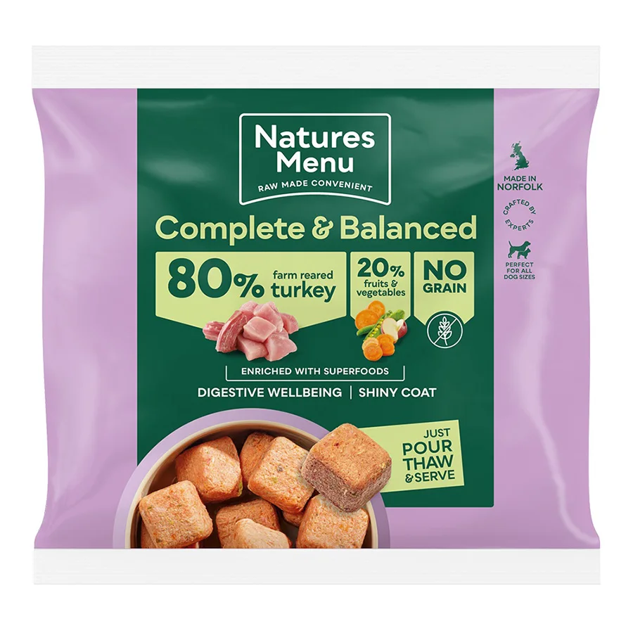 Top-Quality Natures Menu Complete Balanced 80 20 Frozen Adult Dog Food Turkey 1kg Reusable