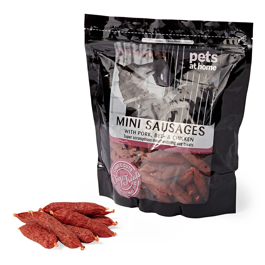 Recyclable Pets at Home Mini Sausages Dog Treats with Pork， Beef Chicken 1kg Healthy