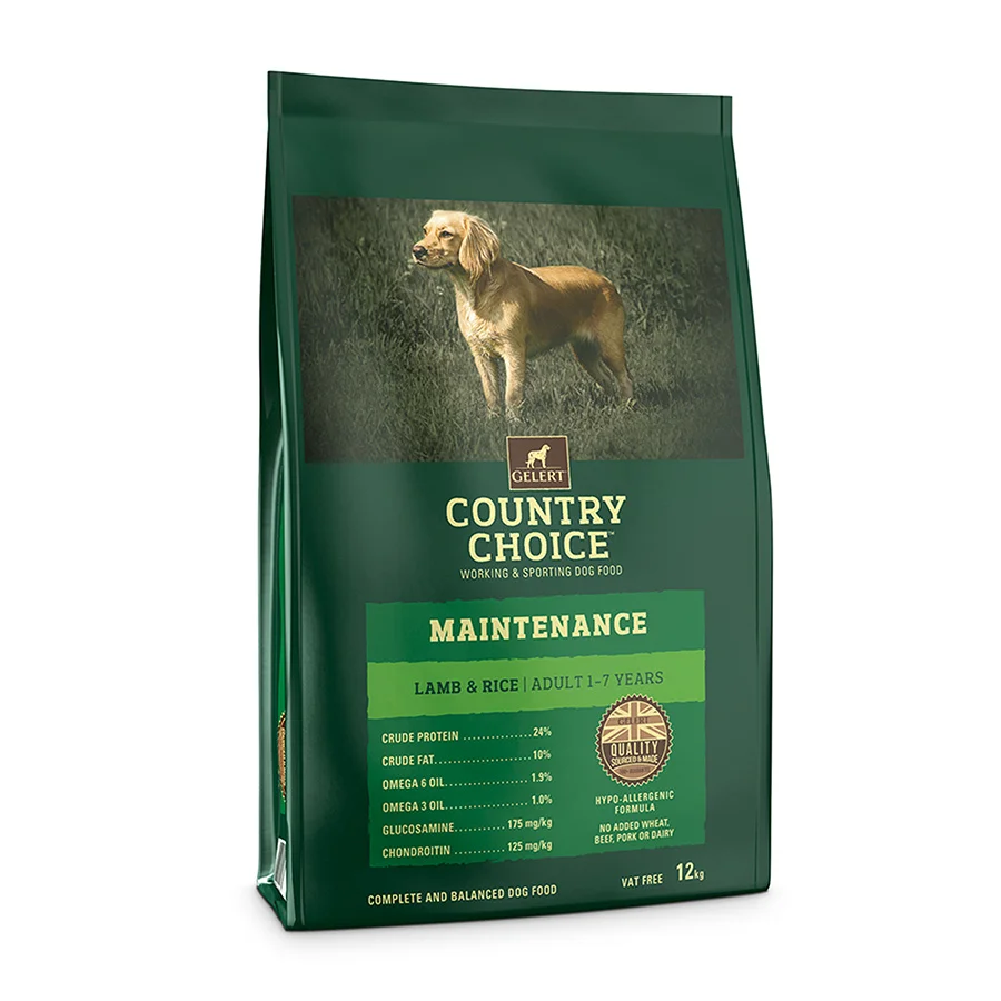 Powerful Gelert Country Choice Maintenance Dry Working Dog Food Lamb Rice 12kg Green