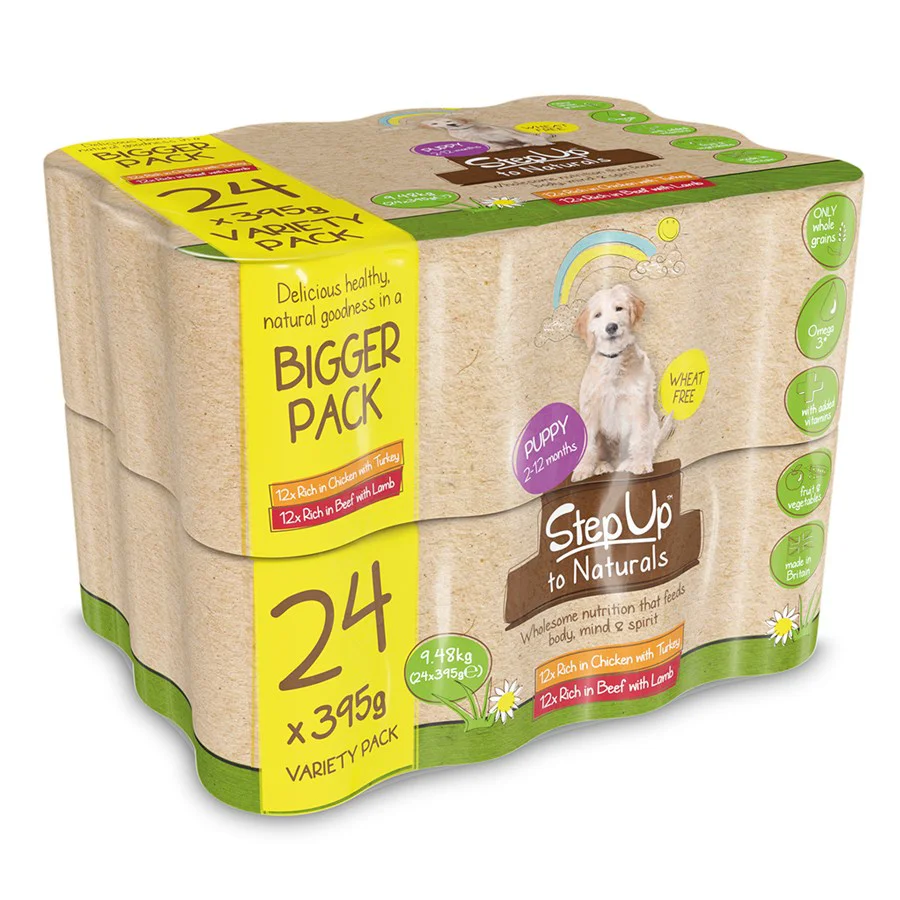 Exclusive Step Up Naturals Complete Wet Puppy Food Variety Pack 24x395g Eco-Friendly