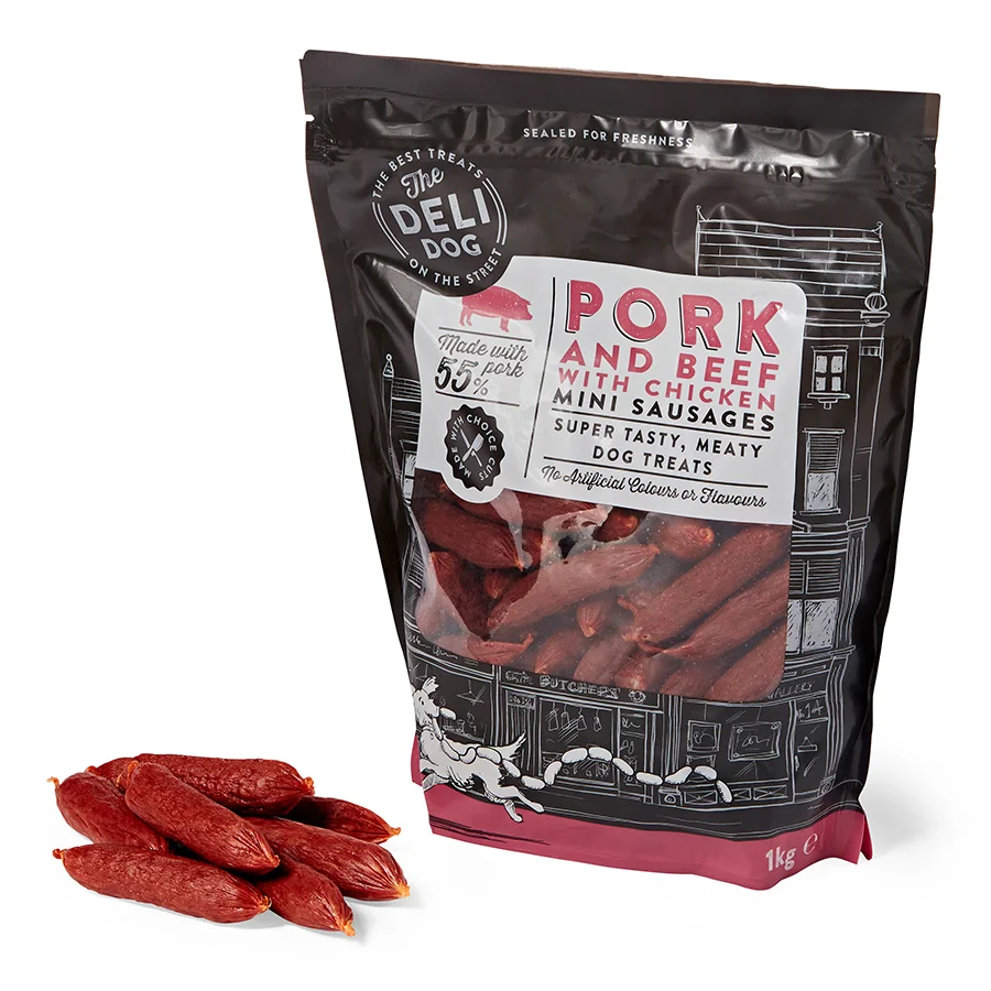 Stylish The Deli Dog Mini Sausages Treats Pork， Beef with Chicken 1kg Fine