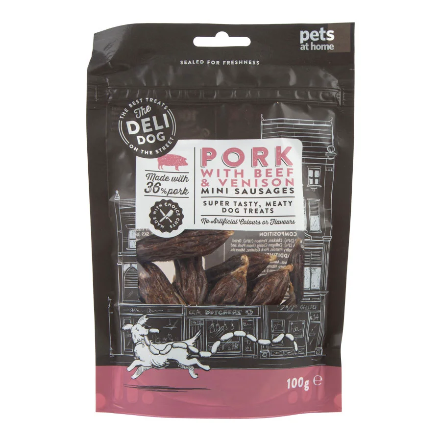 Carefully Designed The Deli Dog Meaty Sausage Dog Treats with Beef and Venison 100g Consistent