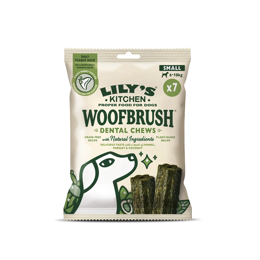 Organic Lily x27 s Kitchen Woofbrush Daily Dental Plaque Dog Chews Small 7x22g Natural