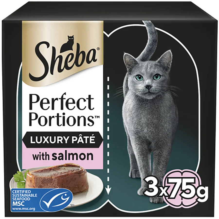 Expertly Made Sheba Portions Wet Adult Cat Food Salmon in Loaf 6 x 37.5g Trays Eco-Friendly