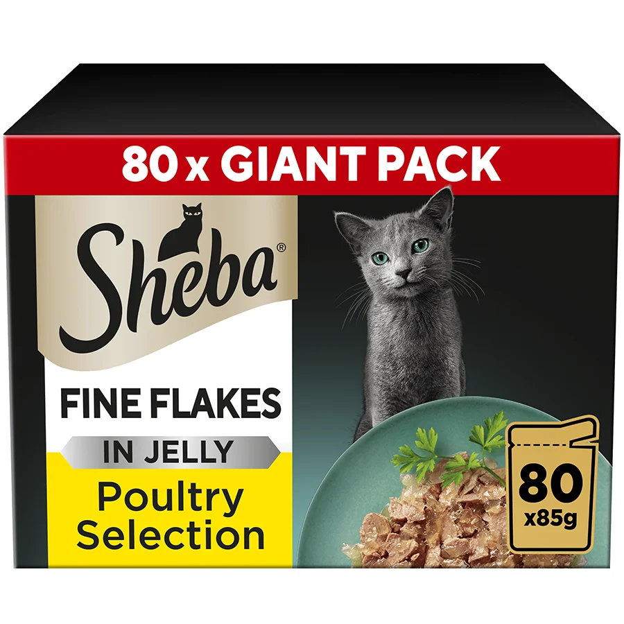 Premium Sheba Fine Flakes Adult Wet Cat Food Poultry In Jelly Giant 80x85g Dependable