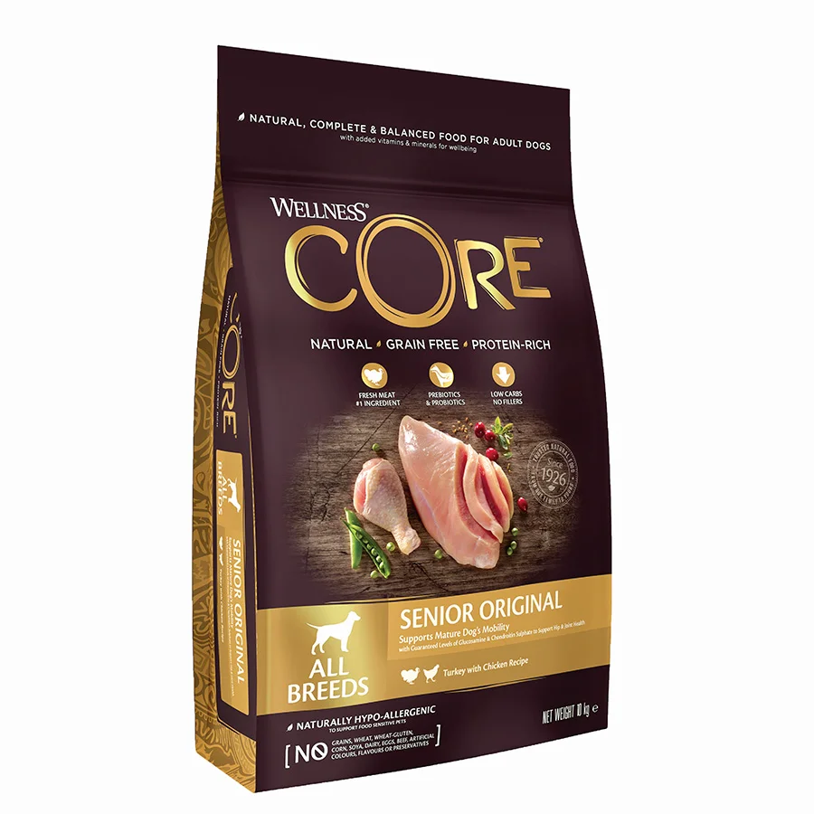 Recyclable Wellness Core Grain Complete Senior Dry Dog Food Turkey with Chicken 10kg Original