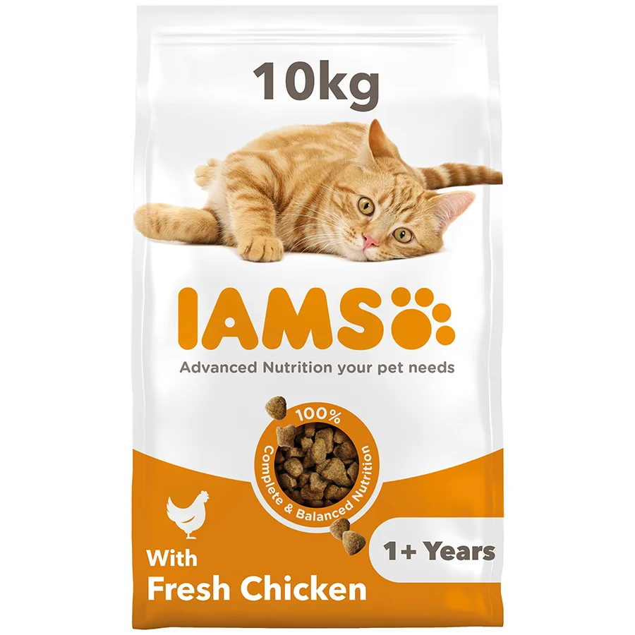 Long-Lasting Iams Adult Dry Cat Food Chicken 10kg Breathable