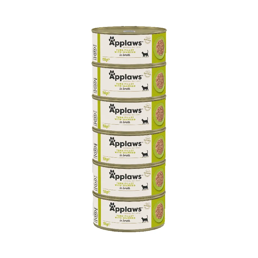 Premium Material Applaws Natural Wet Adult Cat Food Tuna with Seaweed in Broth 6x156g Tins Effective