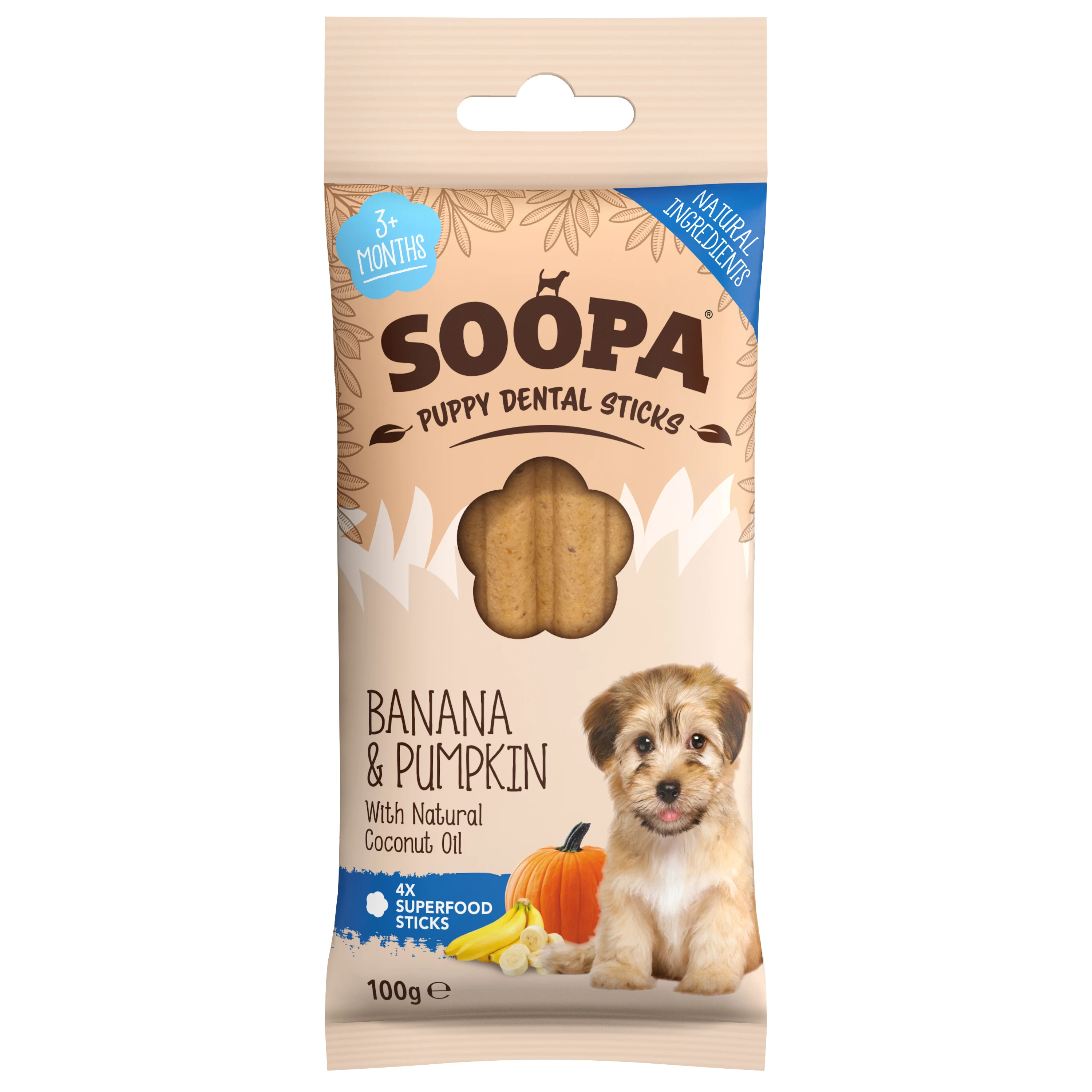Powerful Soopa Dental Sticks Puppy Treat Banana Pumpkin 4 Pack 100g Contemporary