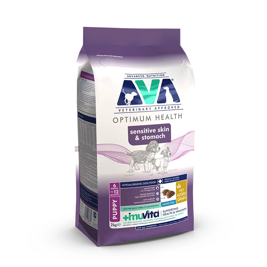 Elegant AVA Sensitive Skin Stomach Puppy Dry Dog Food White Fish 2kg Expertly Made
