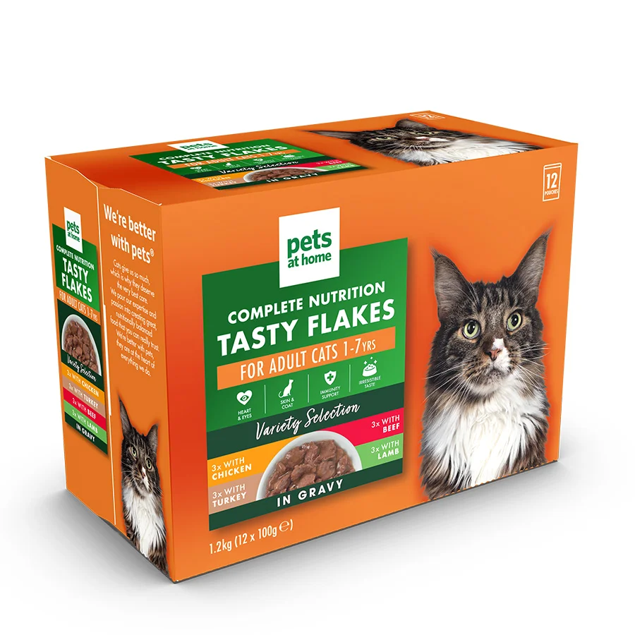 Trendy Pets at Home Tasty Flakes Wet Adult Cat Food In Gravy 12x100g Responsible