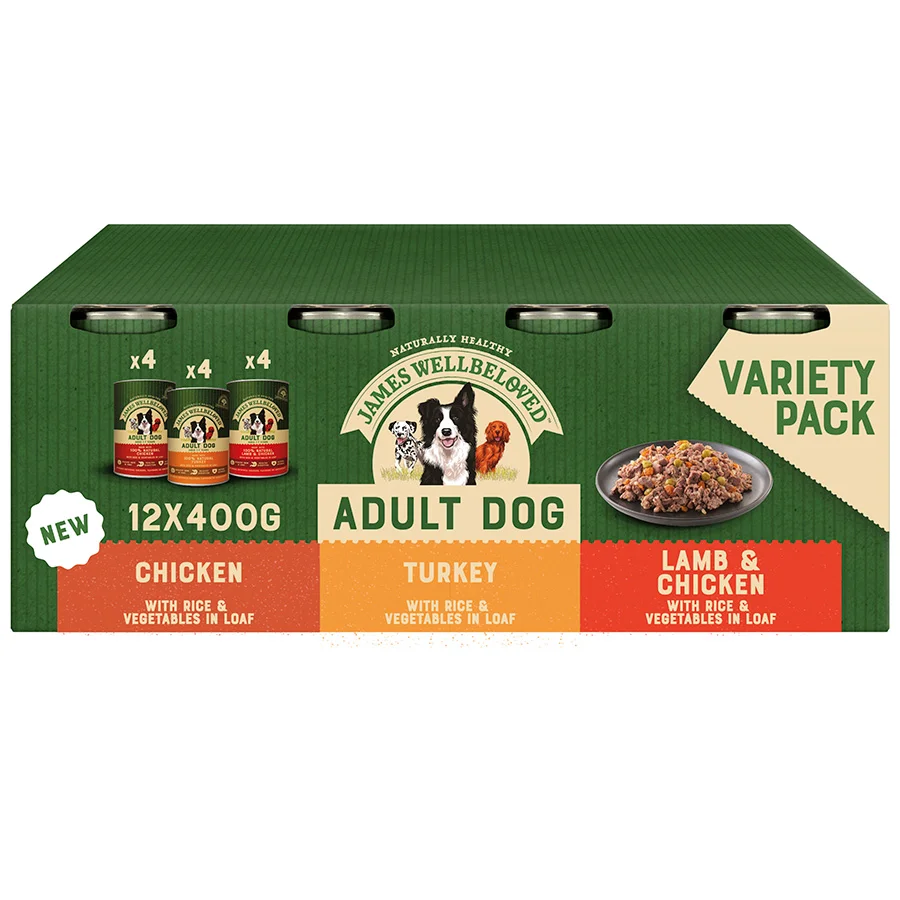 Trusted James Wellbeloved Adult Wet Dog Food Turkey， Lamb Chicken Loaf 12x400g Safe