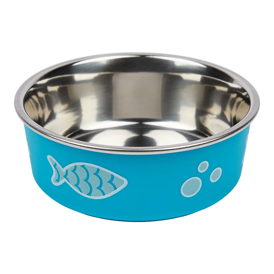 Superior Pets at Home Stainless Steel Fun Fish Cat Bowl Blue Classic