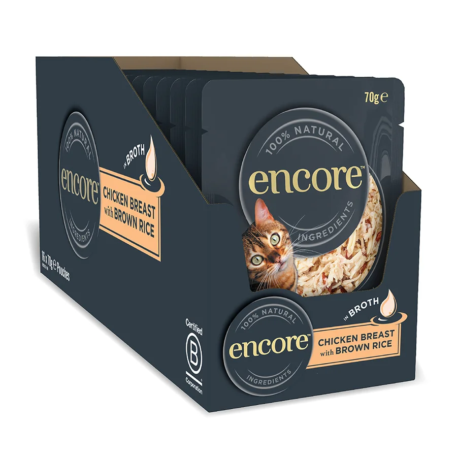 Smooth Encore Adult Wet Cat Food Chicken with Brown Rice Broth 16x70g Long-Lasting