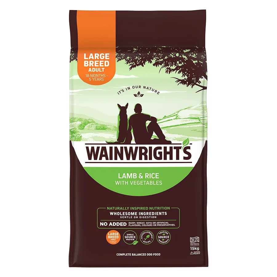 Excellent Wainwright x27 s Large Breed Adult Dry Dog Food Lamb with Rice 15kg Natural