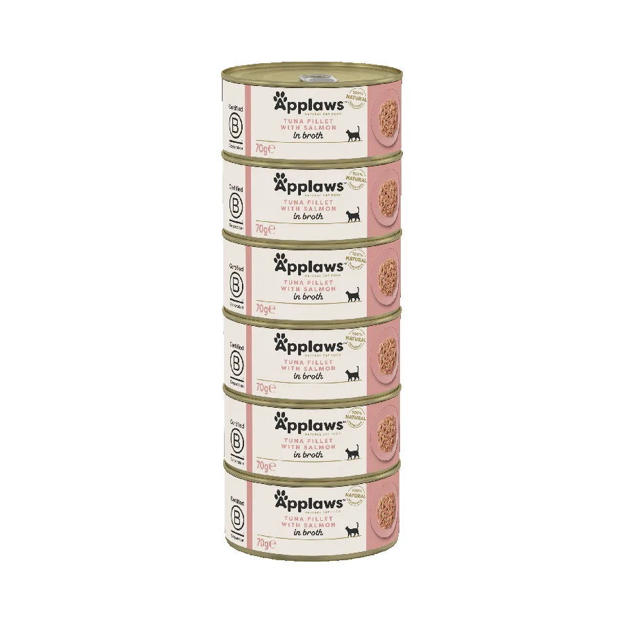 Exclusive Applaws Natural Wet Cat Food Tuna Fillet with Salmon in Broth 6x70g Tins Top-Quality