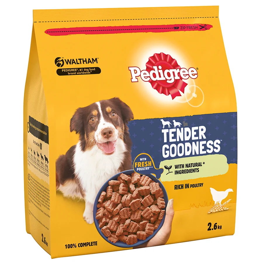 Long-Lasting Pedigree Tender Goodness Adult Dry Dog Food Poultry 2.6kg Crafted