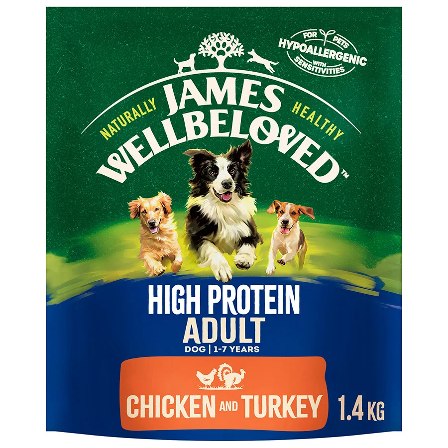 Fast James Wellbeloved High Protein Grain Adult Dry Dog Food Chicken Turkey 1.4kg Minimalist