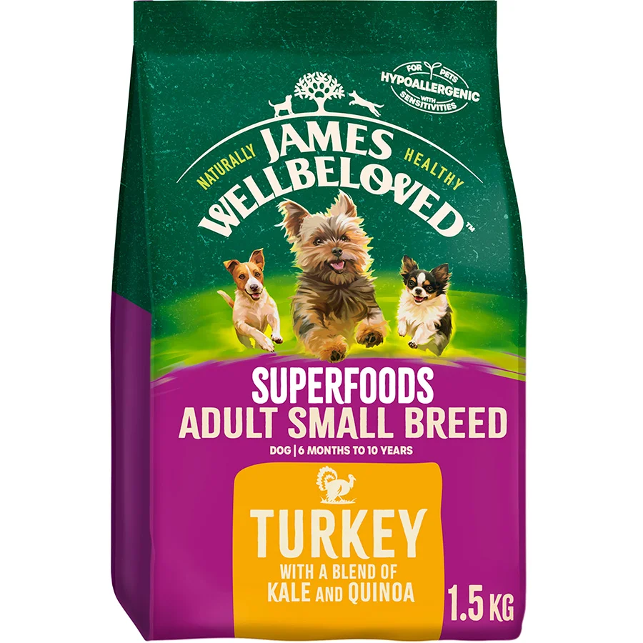 Practical James Wellbeloved Superfoods Small Breed Adult Dry Dog Food Turkey Kale 1.5kg High-Grade