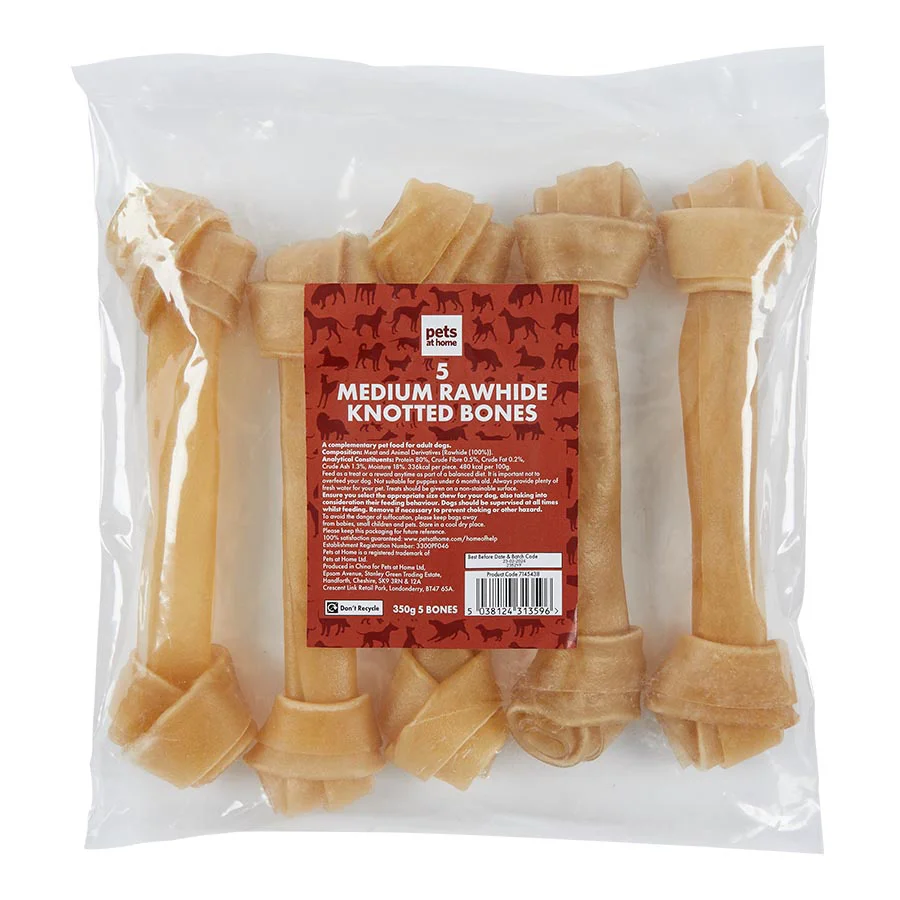 Effective Pets at Home Rawhide Knotted Bones Medium Dog Treats 5 Pack Clean