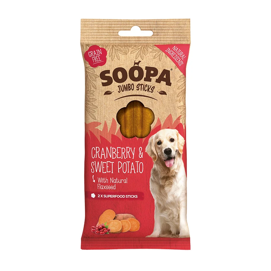 Trendy Soopa Vegan Dog Treat Cranberry Sweet Potato Jumbo Stick 170g Expertly Made