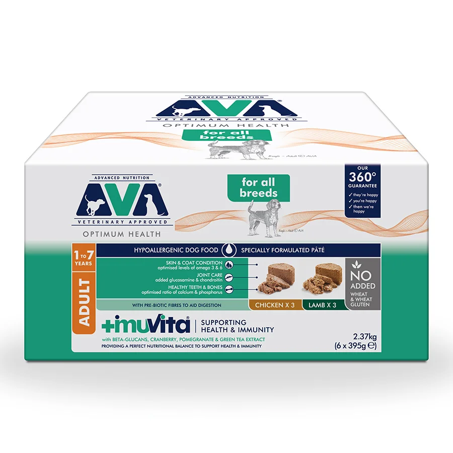 Enhanced AVA Optimum Health Wet Adult Dog Food Chicken Lamb 6x395g Lightweight