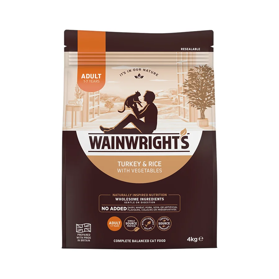 Relaxed Wainwright x27 s Adult Cat Dry Food Turkey Rice with Veg 4kg Durable