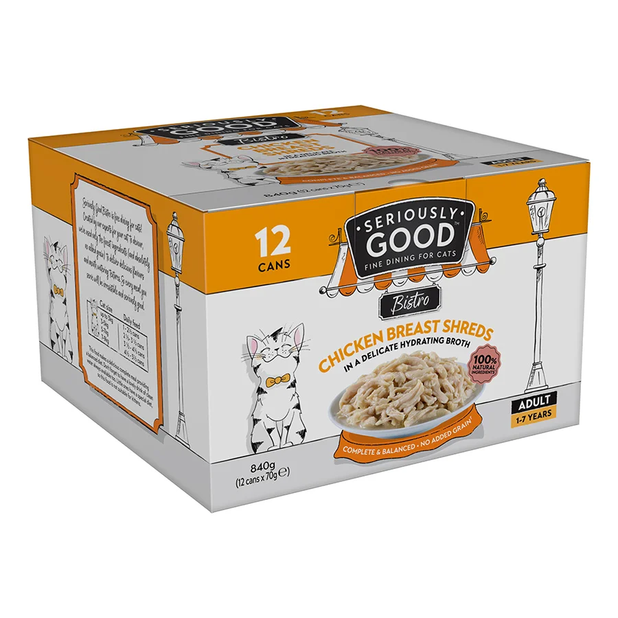 Natural Seriously Good Wet Adult Cat Food Chicken Breast Shreds 12x70g Professional