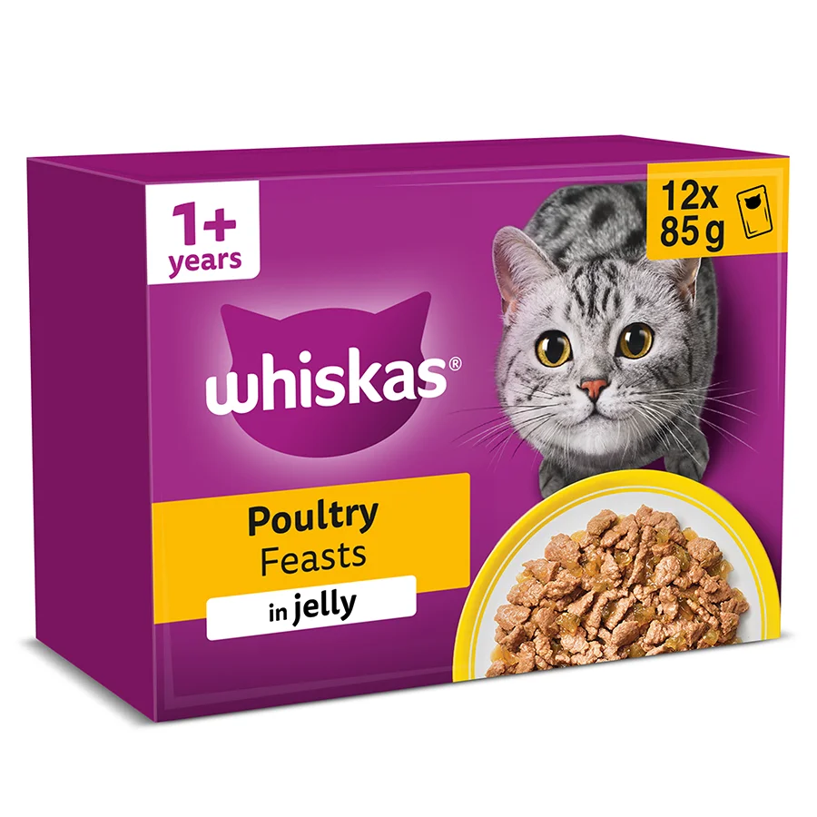 Fashionable Whiskas 1 Adult Wet Cat Food Poultry in Jelly 12x85g Reusable