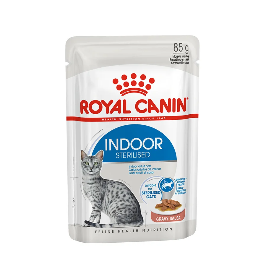 Reusable Royal Canin Feline Indoor Sterilised Wet Adult Cat Food In Gravy 12x85g Refined