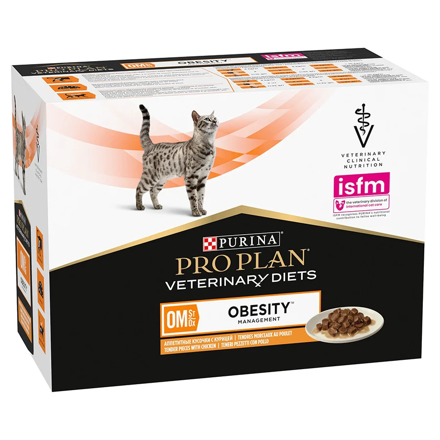 Relaxed Pro Plan Vet Diet OM Obesity Management Wet Adult Cat Food Chicken 10x85g Functional
