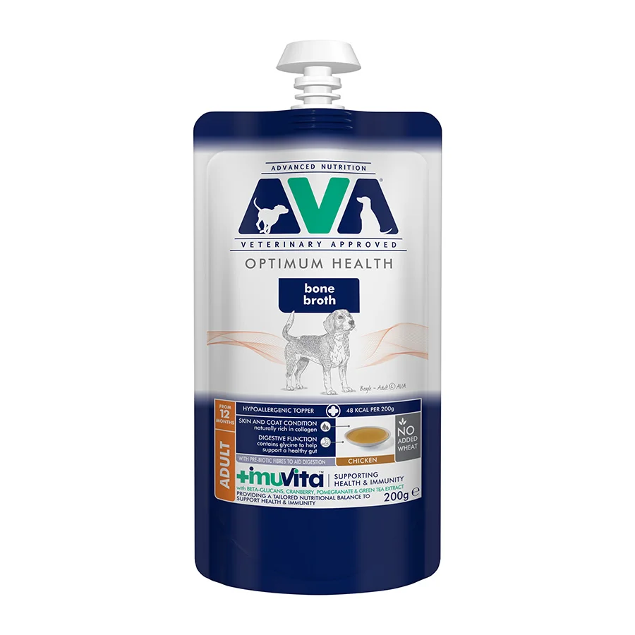 Powerful AVA Hypoallergenic Bone Broth Wet Adult Dog Food Topper Chicken 200g Carefully Designed