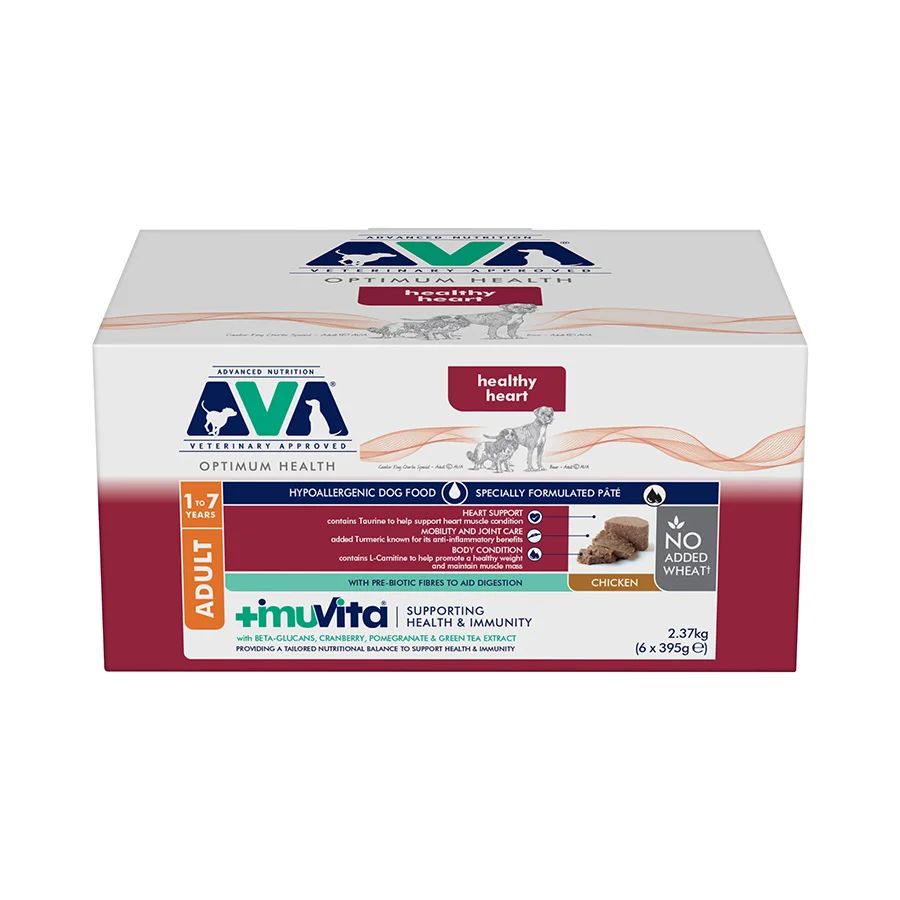 Reusable AVA Hypoallergenic Healthy Heart Pâté Wet Adult Dog Food 6x395g Lightweight