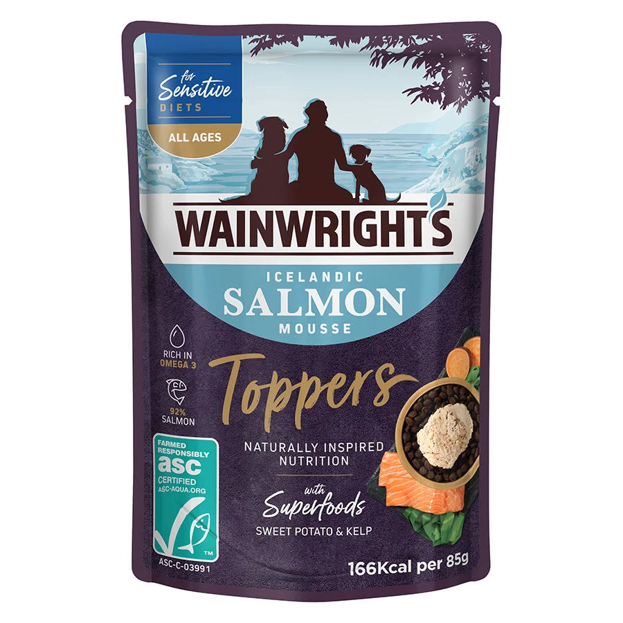 Authentic Wainwright x27 s Sensitive Icelandic Salmon Mousse Wet Adult Dog Food Toppers 85g Bag High-Grade