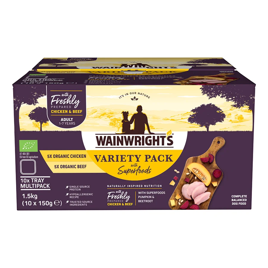 Advanced Wainwright x27 s Organic Chicken Beef with Superfoods Wet Adult Dog Food 10x150g High-Quality