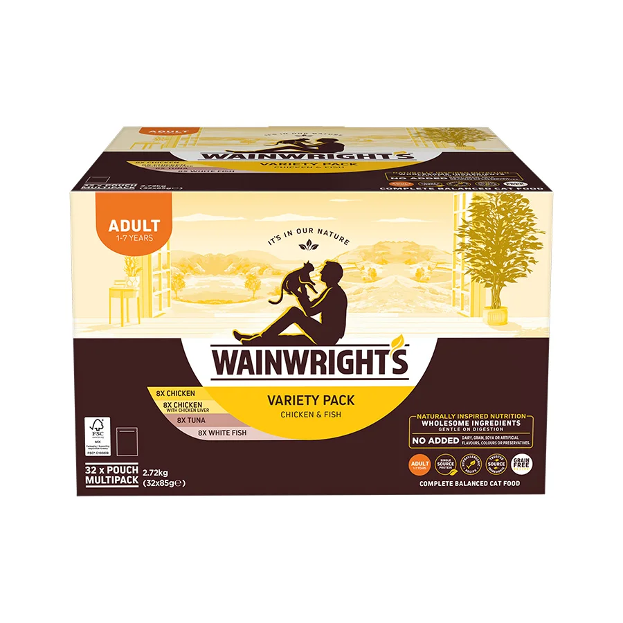 Contemporary Wainwright x27 s Grain Wet Adult Cat Food Variety Pack Chicken Fish 32 x 85g Solid