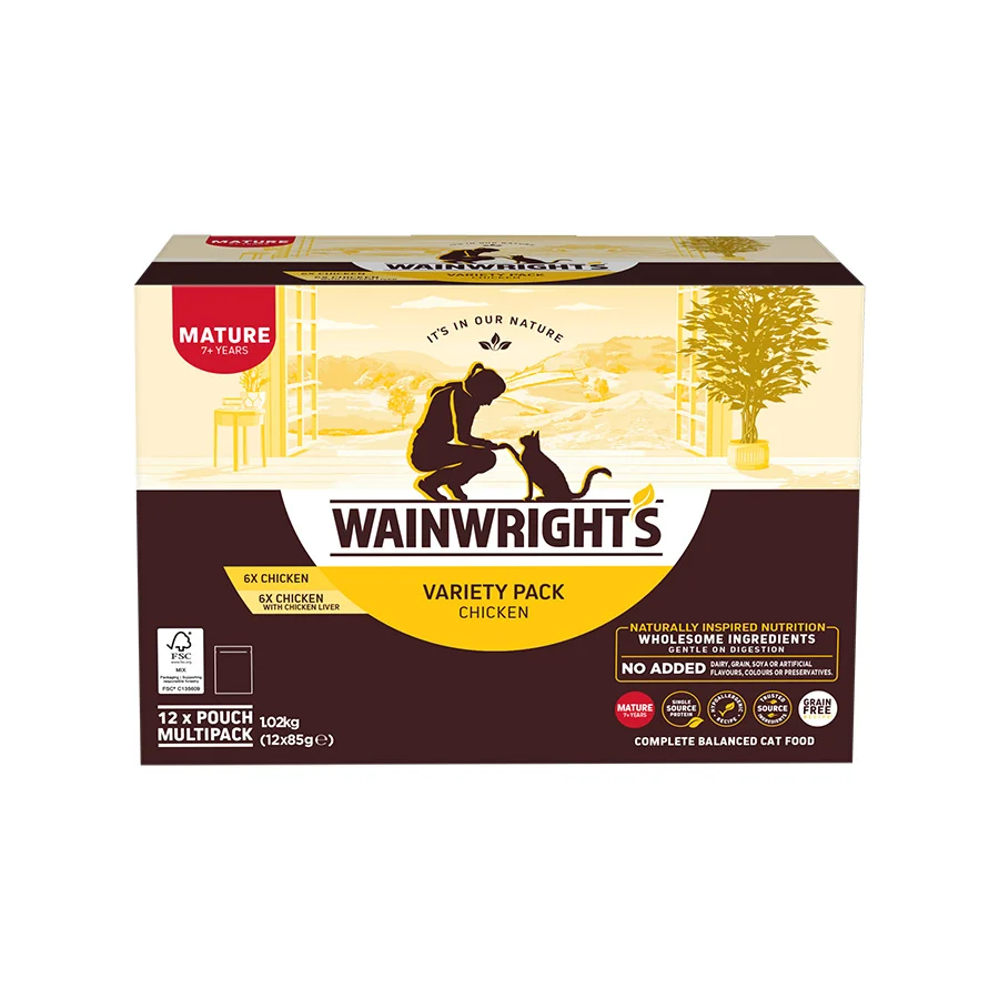 Elegant Wainwright x27 s Grain Wet Mature Cat Food Variety Pack Chicken 12 x 85g Smart