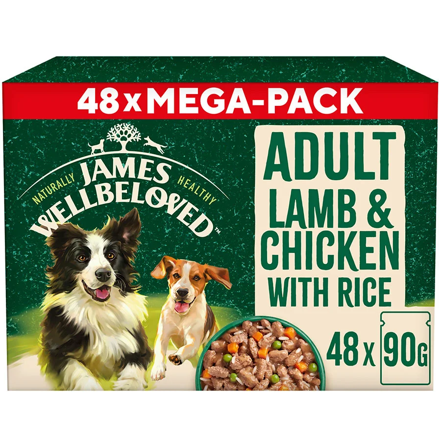 Reliable James Wellbeloved Adult Wet Dog Food Lamb， Chicken Rice Mega Pack 48x90g Pouches Unique
