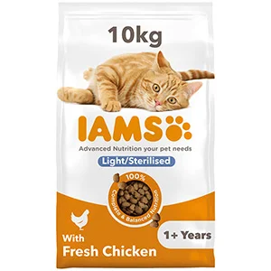 Enhanced Iams Light in Fat Dry Adult Senior Cat Food Chicken 10kg Refined