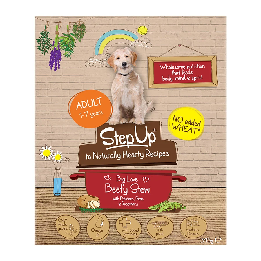 Clean Step Up To Naturals Big Love Beefy Stew Wet Adult Dog Food 395g Tray Healthy