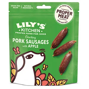 Original Lily x27 s Kitchen Cracking Pork and Apple Sausages Dog Treats 70g Solid