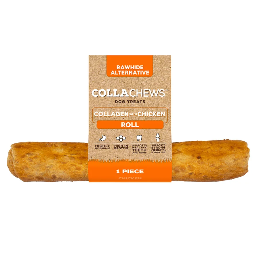 High-Performance Collachews Collagen Roll Dog Chew Treat Chicken 15cm Solid