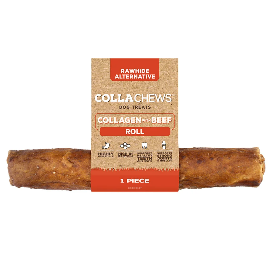 Traditional Collachews Collagen Roll Dog Chew Treat Beef 15cm Clean