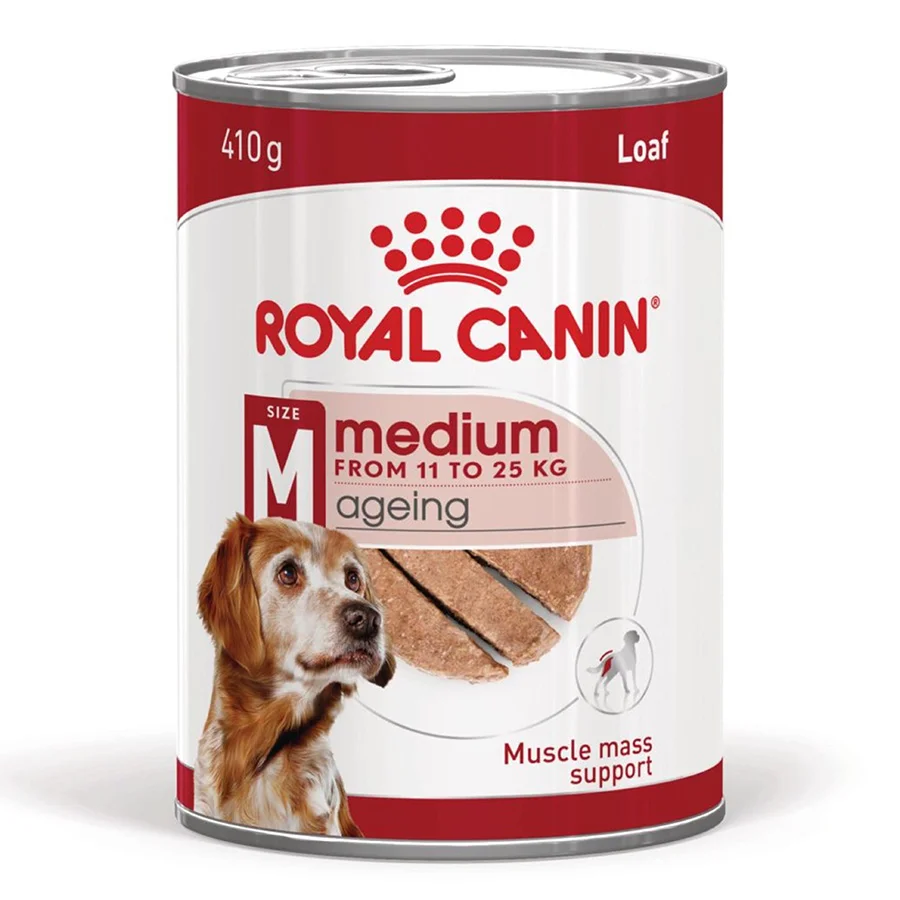 Verified Royal Canin Medium Ageing 7 Wet Dog Food in Loaf 410g Can Functional