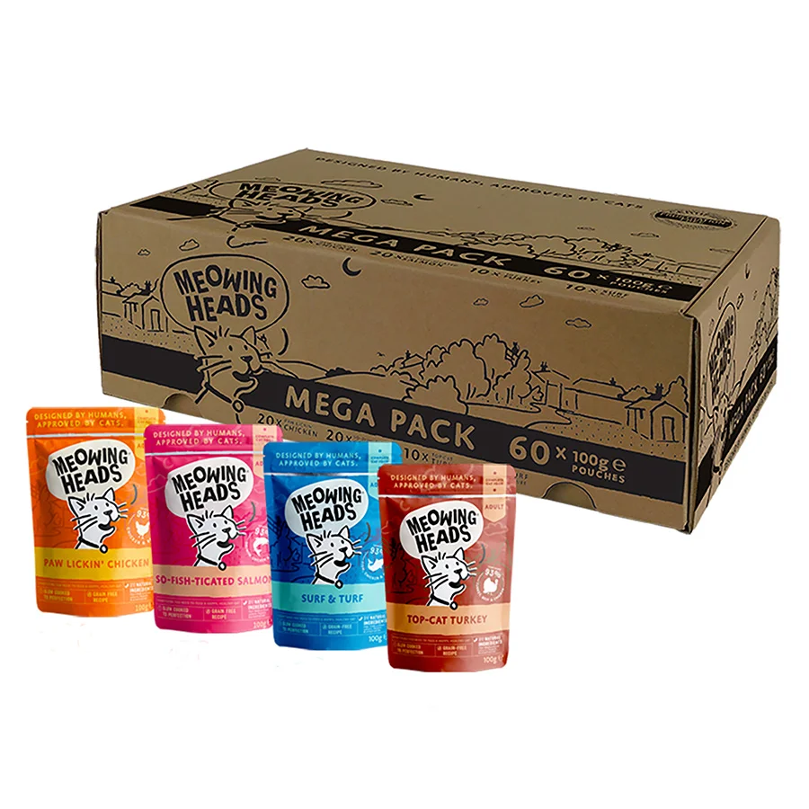 Effective Meowing Heads Wet Adult Cat Food Bulk Variety Pack in Jelly 60 x 100g Pouches Advanced